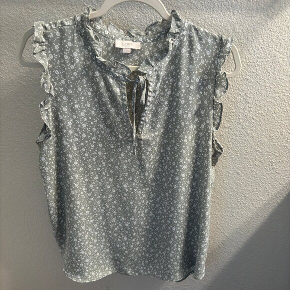 Women's Loft Light Teal Sleeveless Tie Neck Blouse Size Large - Picture 1 of 3
